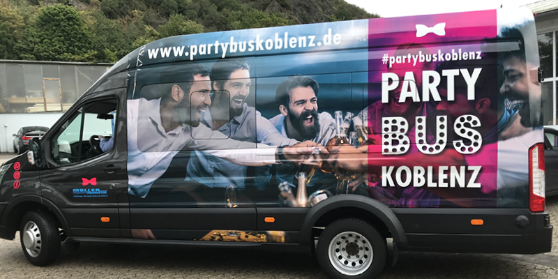 Partybus Koblenz. Vollfolierter Bus.